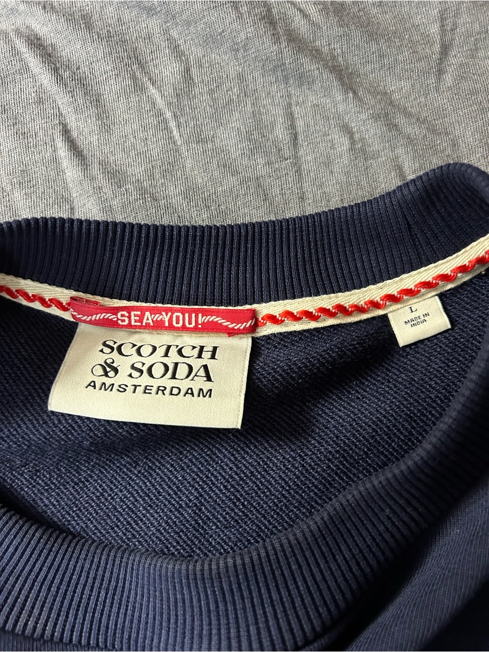 Scotch & Soda Navy Sweatshirt with Yellow Embroidered Script - Picture 3 of 8